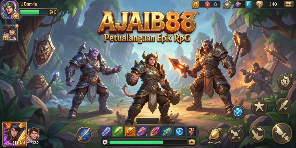 Screenshot AJAIB88 menunjukkan karakter bertarung dalam pertempuran epik RPG.