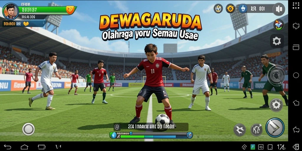 Tangkapan layar utama DEWAGARUDA menampilkan aksi seru dalam permainan olahraga.