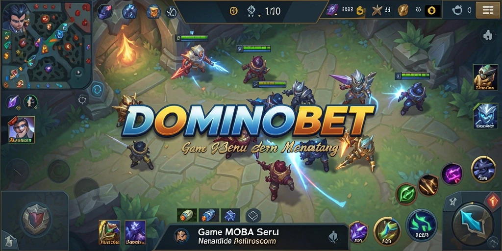 Screenshot menunjukkan aksi intens gameplay MOBA di DOMINOBET.