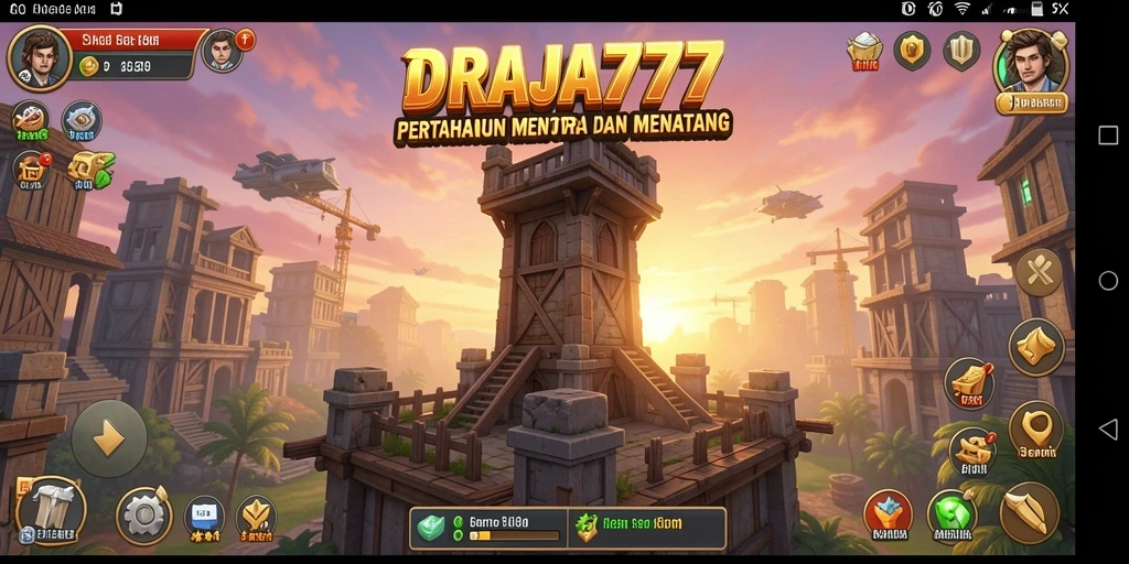 Screenshot DRAJA777 menampilkan pertahanan menara yang hebat melawan gelombang musuh.