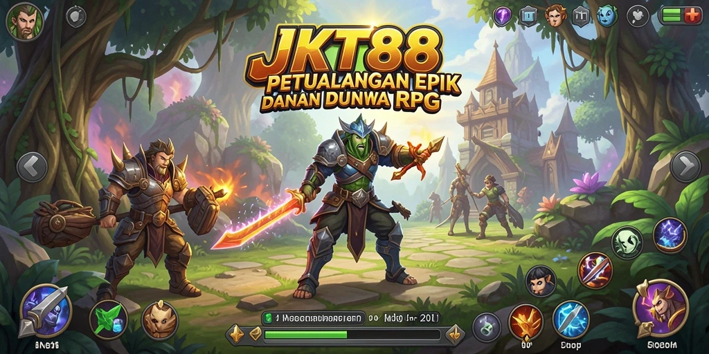 Screenshot JKT88 menampilkan karakter dalam pertarungan seru RPG.