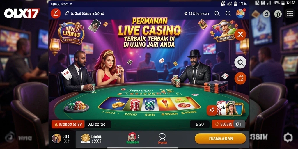 Tangkapan layar menunjukkan permainan Live Casino yang mendebarkan di OLX17.