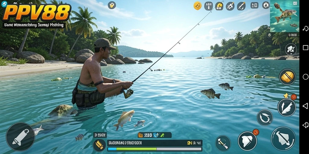Screenshot gameplay PPV88 dengan ikan besar yang ditangkap.