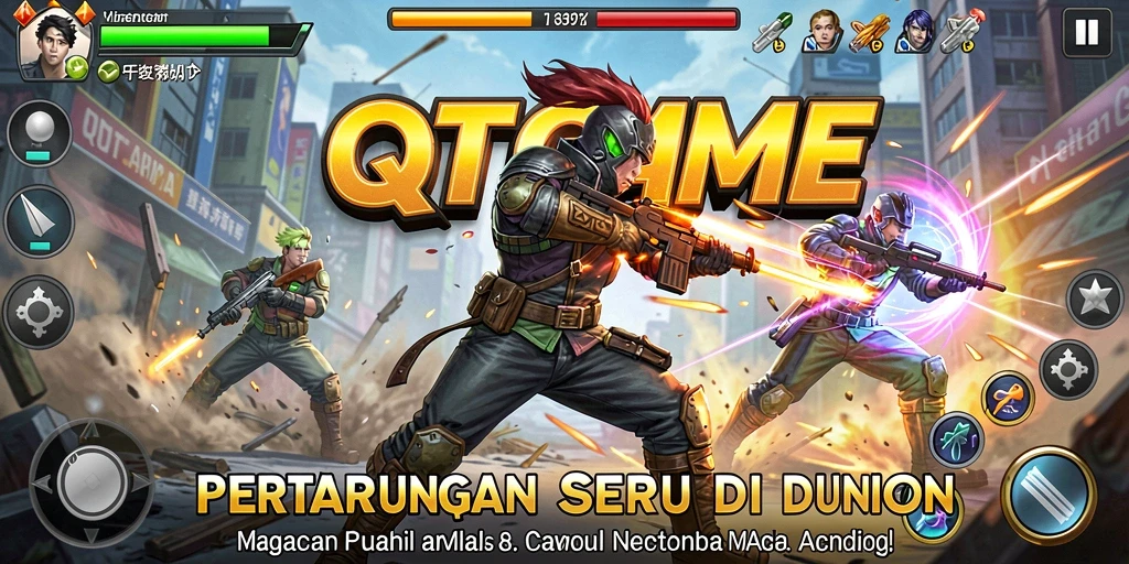 Screenshot menunjukkan aksi pertempuran seru di QTGAME.