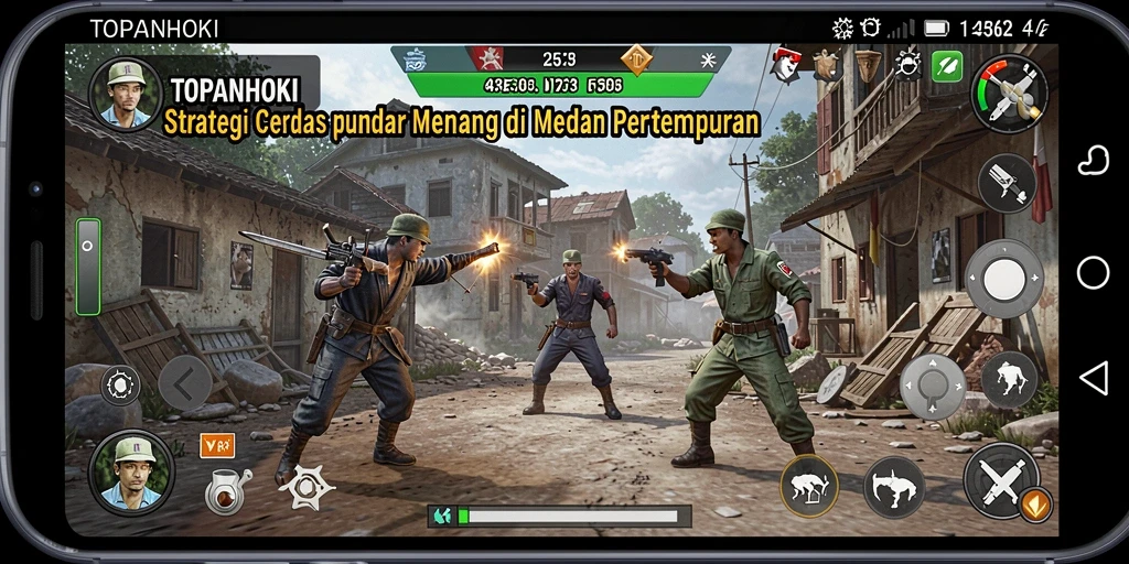 Screenshot gameplay TOPANHOKI menunjukkan momen intens di medan tempur strategi.